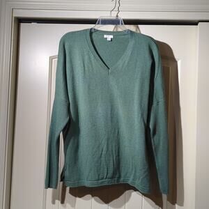 J.Jill Green V-Neck Ribbed Drop Sleeve Rolled Hem Oversized Sweater Women's Sz M